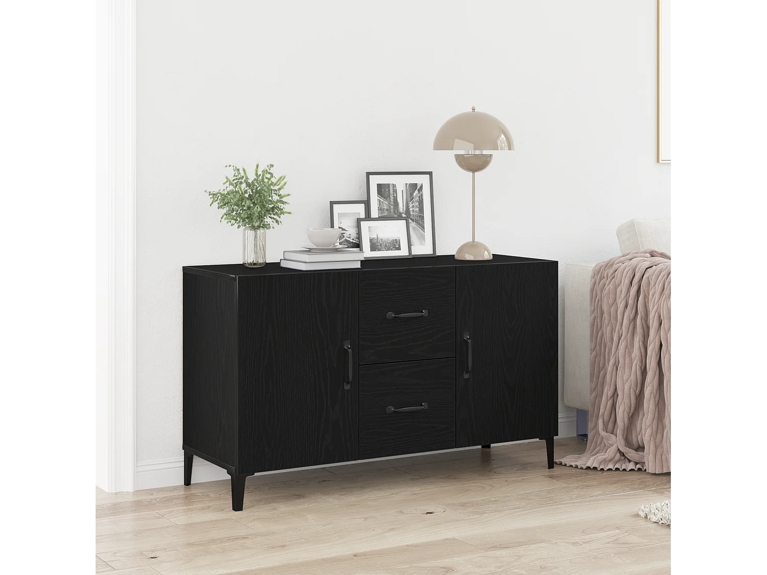 Buffet | Bahut | Meuble de rangement en chêne noir - 100 x 36 x 60 cm - Fabriqué en bois d'ingénierie