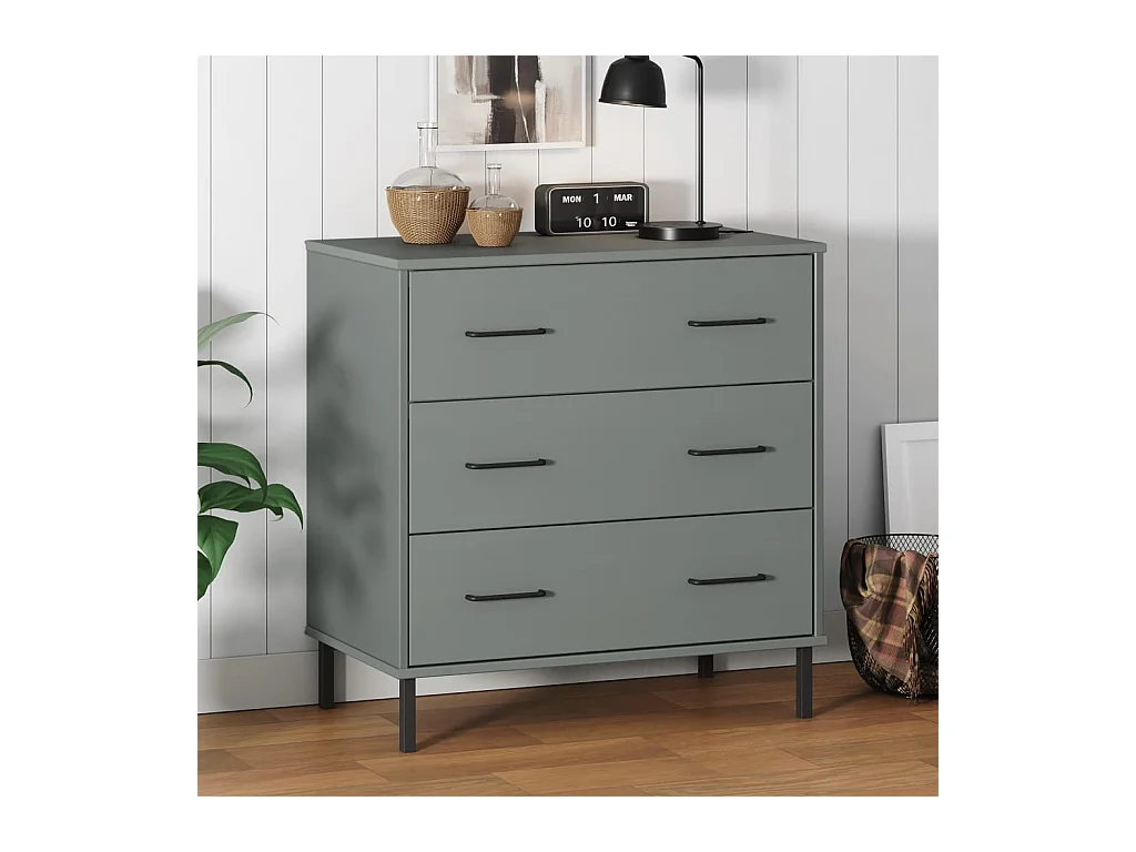 Credenza | Buffet | Armadio con 3 Cassetti Grigio 77x40x79,5cm Legno Massello OSLO