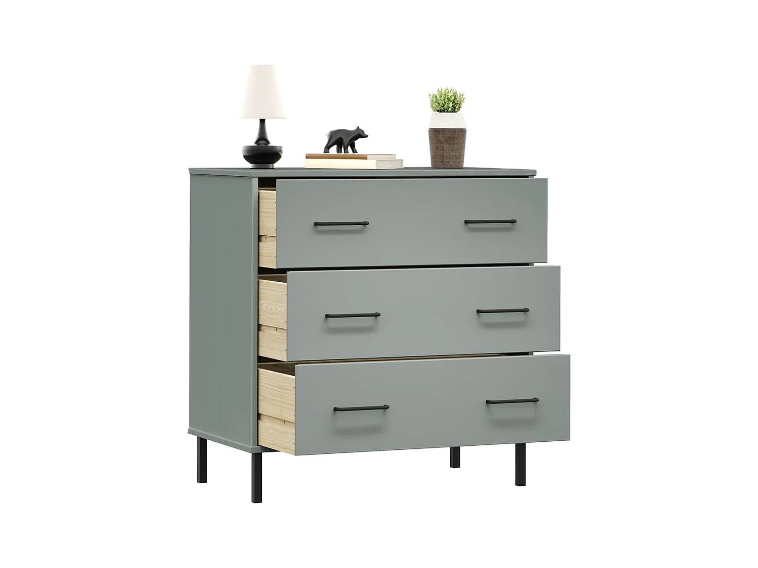 Credenza | Buffet | Armadio con 3 Cassetti Grigio 77x40x79,5cm Legno Massello OSLO