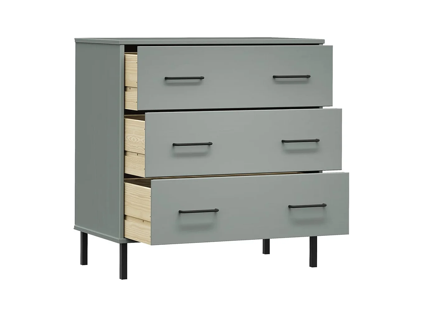 Credenza | Buffet | Armadio con 3 Cassetti Grigio 77x40x79,5cm Legno Massello OSLO