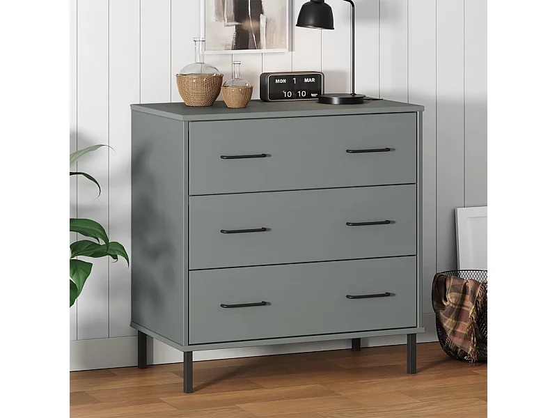 Credenza | Buffet | Armadio con 3 Cassetti Grigio 77x40x79,5cm Legno Massello OSLO