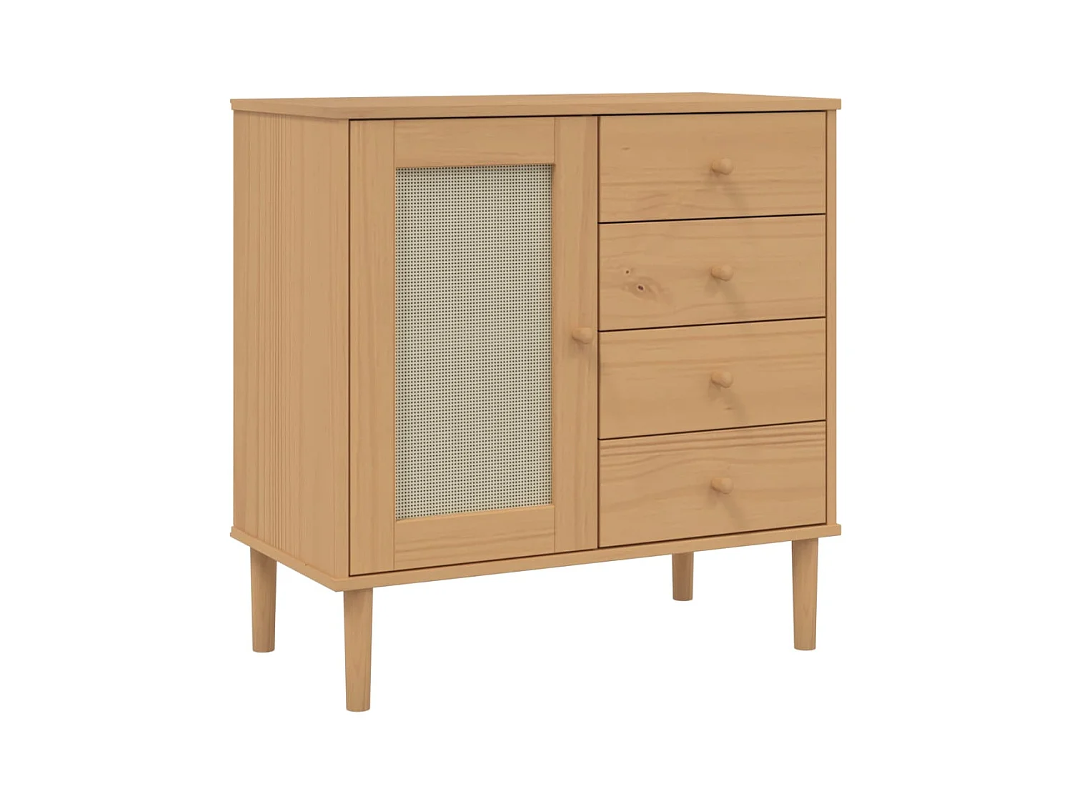 Buffet | Commode à tiroir | Meuble de rangement SENJA aspect rotin marron 80x40x80 cm bois massif de pin