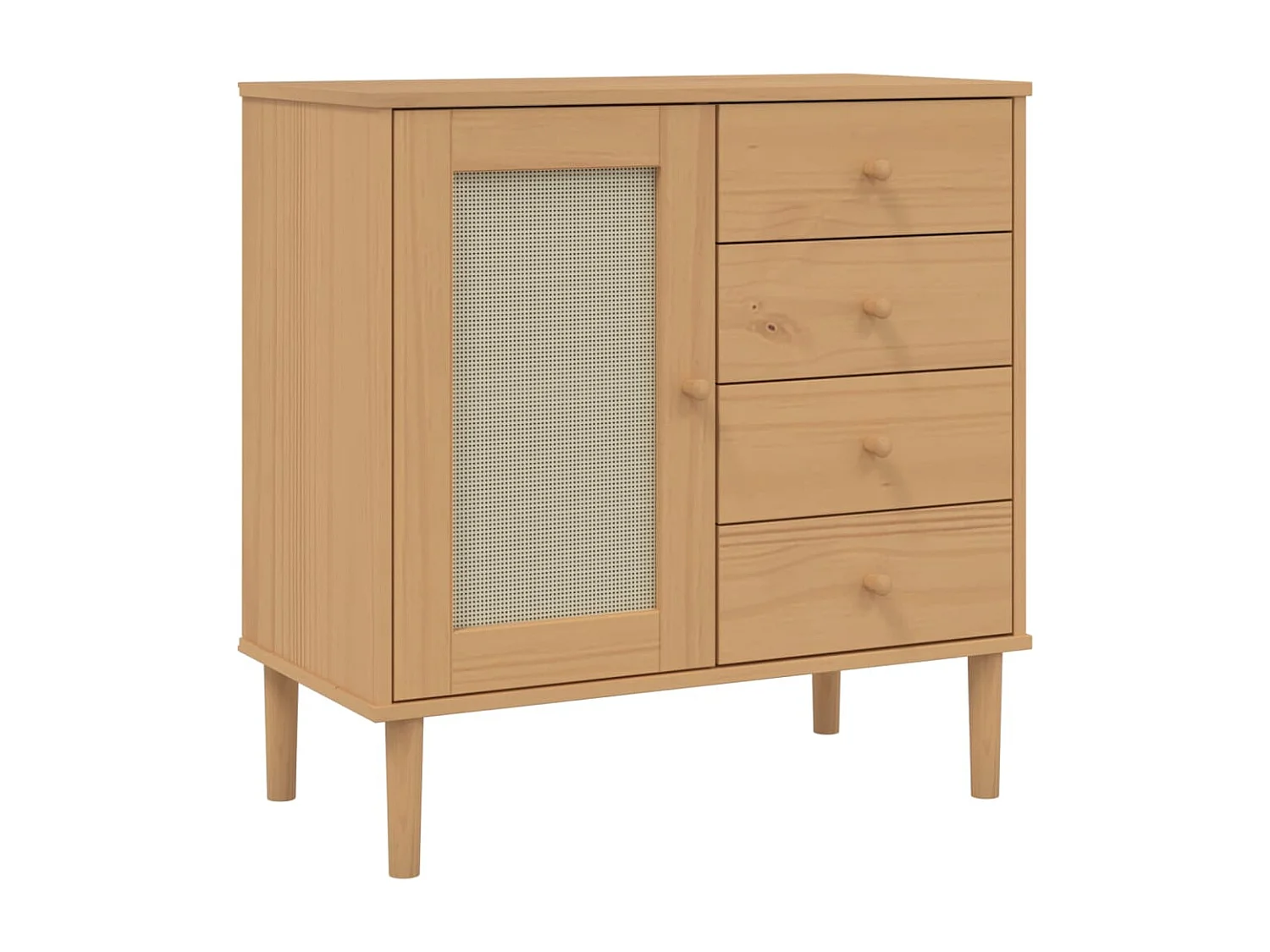 Buffet | Commode à tiroir | Meuble de rangement SENJA aspect rotin marron 80x40x80 cm bois massif de pin
