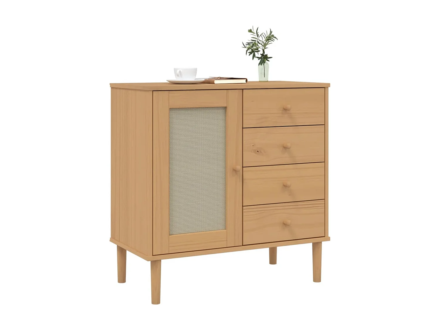 Buffet | Commode à tiroir | Meuble de rangement SENJA aspect rotin marron 80x40x80 cm bois massif de pin