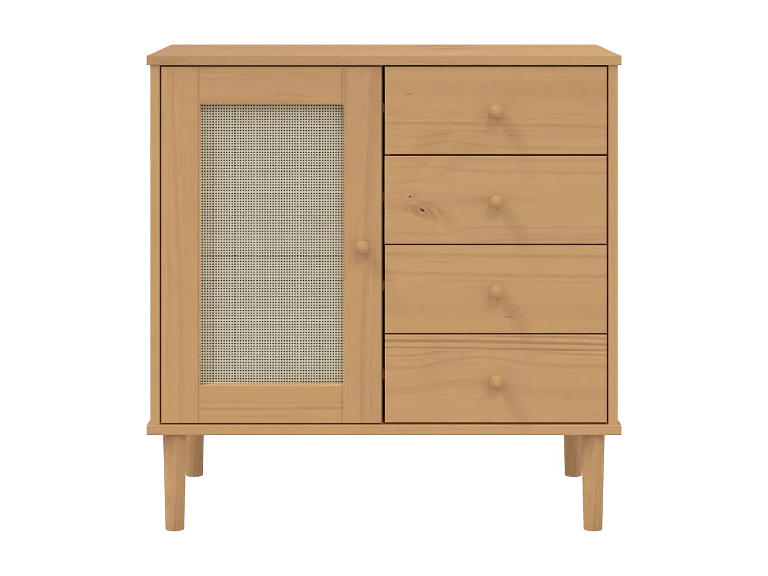 Buffet | Commode à tiroir | Meuble de rangement SENJA aspect rotin marron 80x40x80 cm bois massif de pin