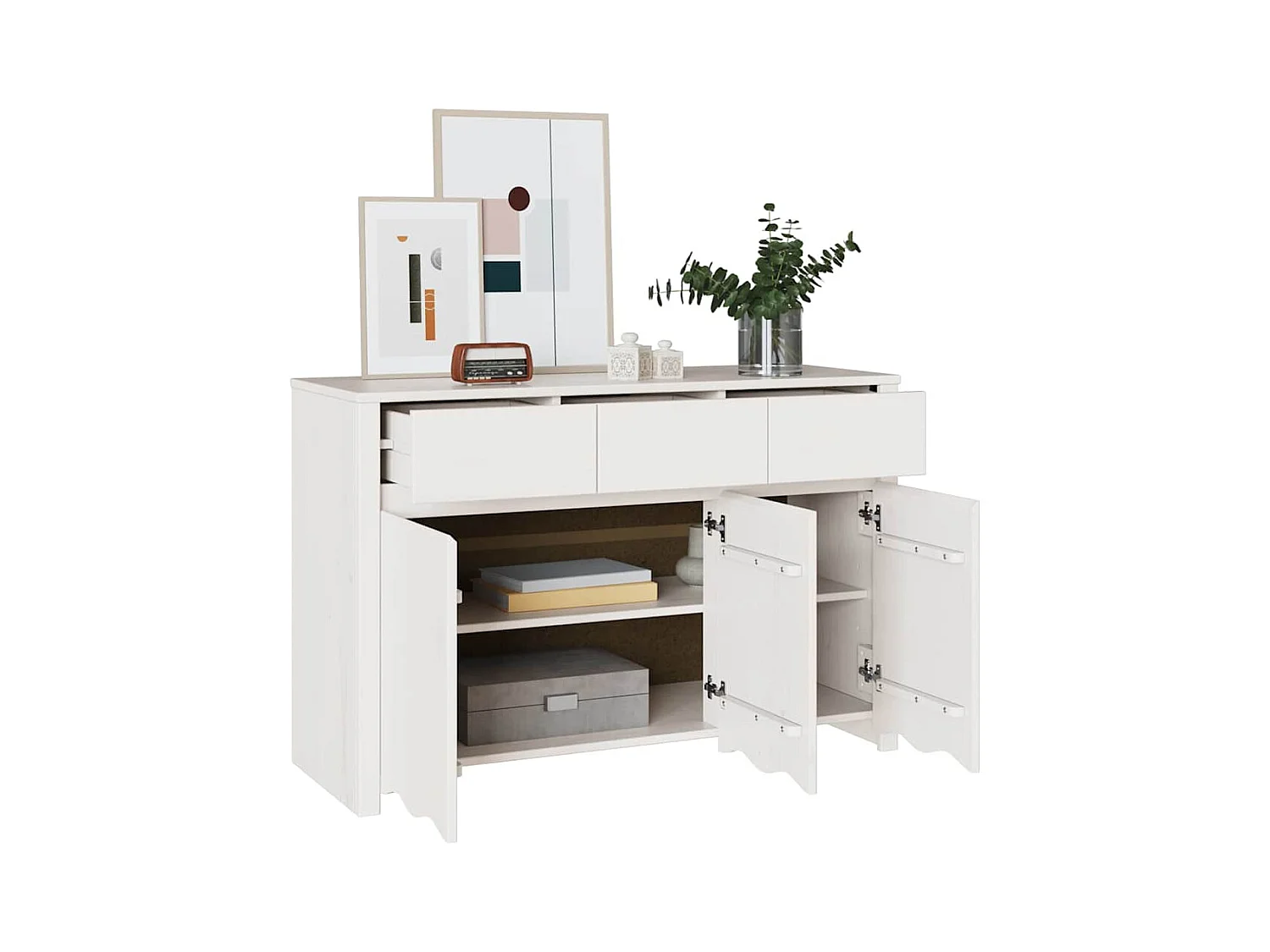 Buffet | Bahut | Meuble de rangement "DRAMMEN" Blanc 114x43x75,5 cm en Bois Massif de Pin