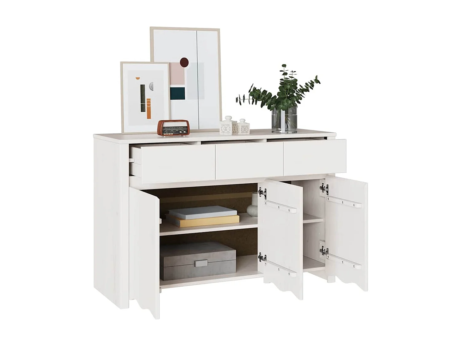 Credenza | Buffet | Armadio "DRAMMEN" Bianca 114x43x75,5 cm in Legno Massello di Pino