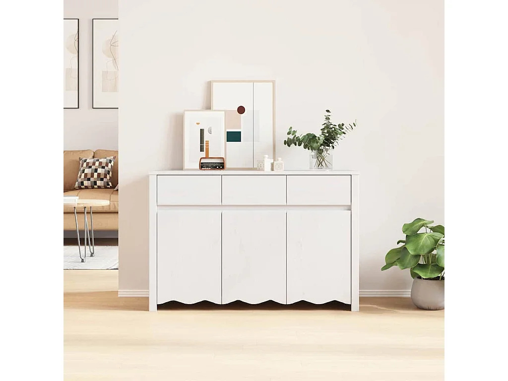 Credenza | Buffet | Armadio "DRAMMEN" Bianca 114x43x75,5 cm in Legno Massello di Pino