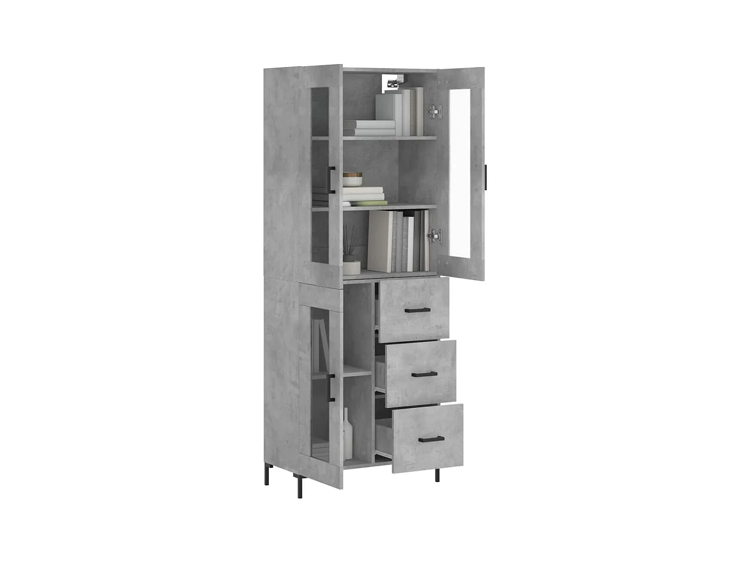 Buffet | Bahut | Meuble de rangement haut Gris béton 69,5x34x180 cm Bois d'ingénierie