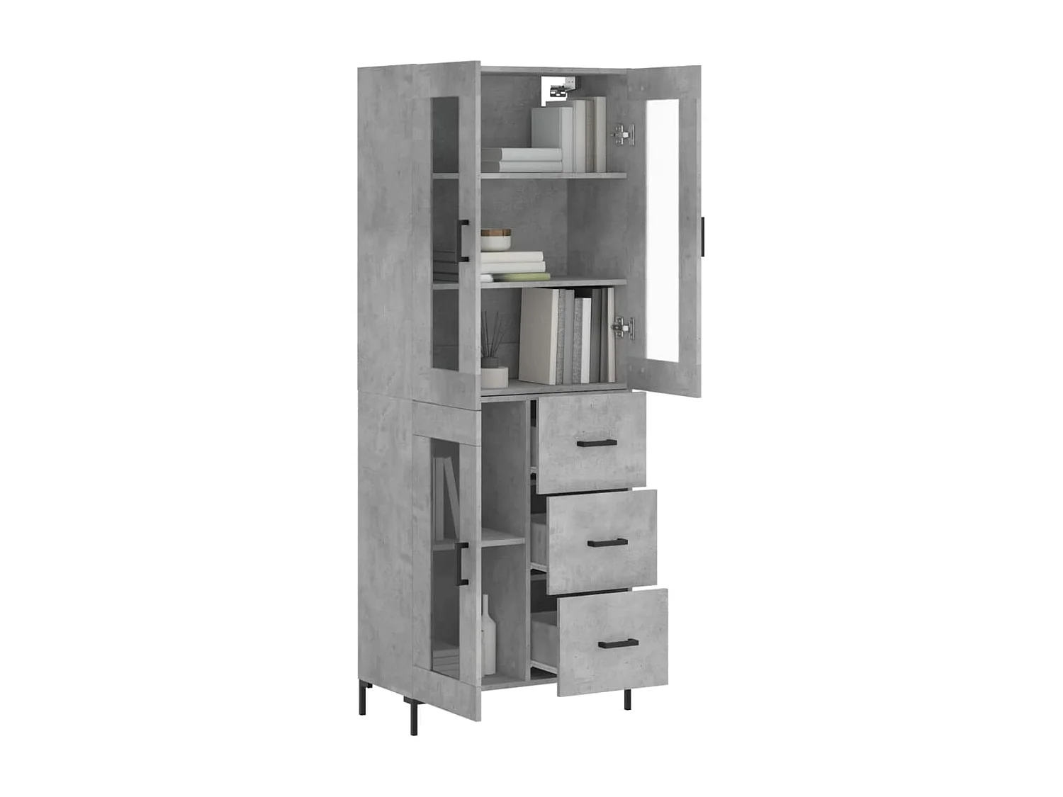Buffet | Bahut | Meuble de rangement haut Gris béton 69,5x34x180 cm Bois d'ingénierie