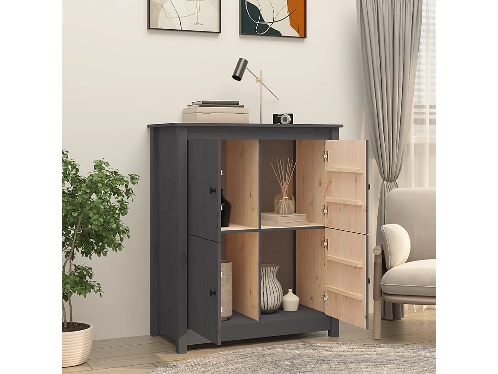 Buffet | Bahut | Meuble de rangement Gris 83x41,5x100 cm Bois massif de pin