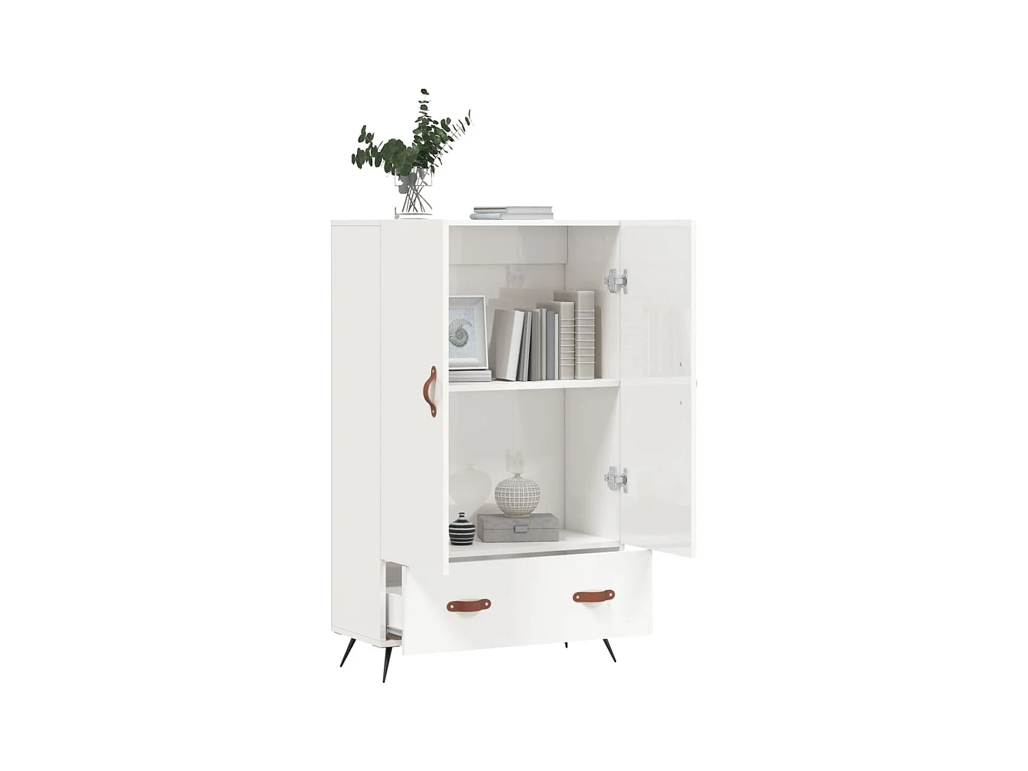 Credenza | Buffet | Armadio Bianco Lucido 69,5x31x115 cm in Legno Multistrato