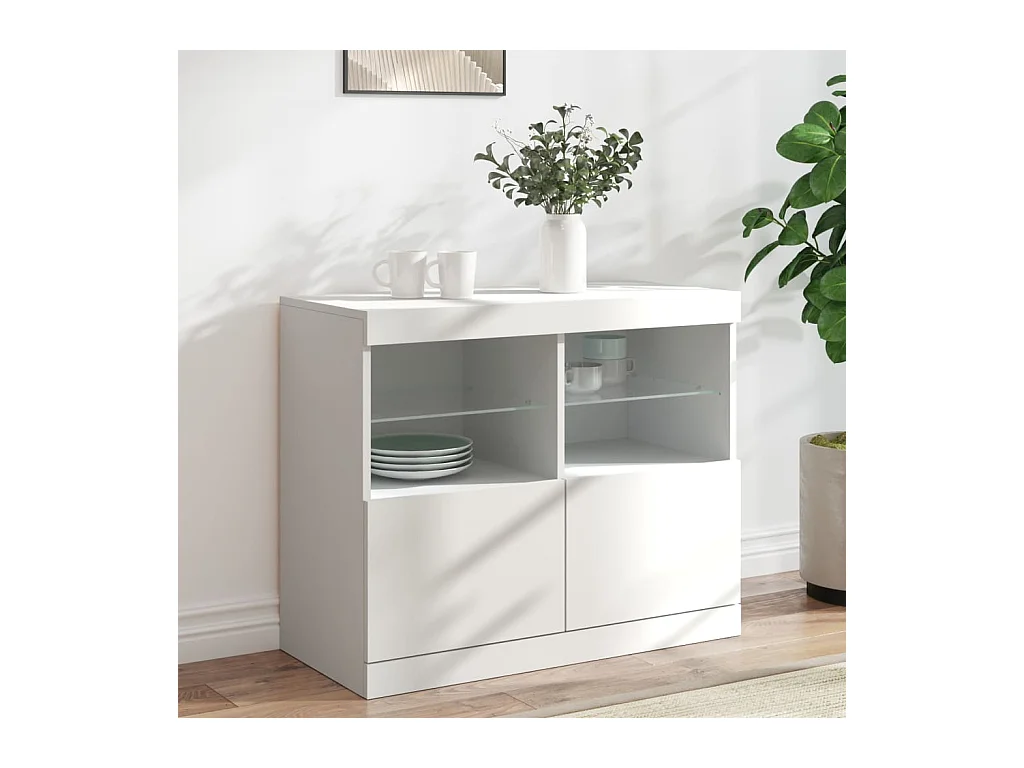 Buffet | Bahut | Meuble de rangement avec lumières LED blanc 81x37x67 cm