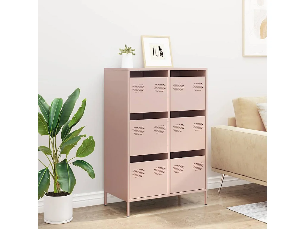 Buffet | Commode à tiroir | Meuble de rangement haut rose 68x39x101,5 cm acier