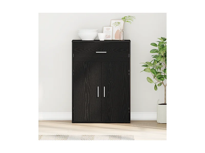 Buffet | Bahut | Meuble de rangement avec tiroir Chêne noir 79 x 38 x 80 cm Bois d'ingénierie