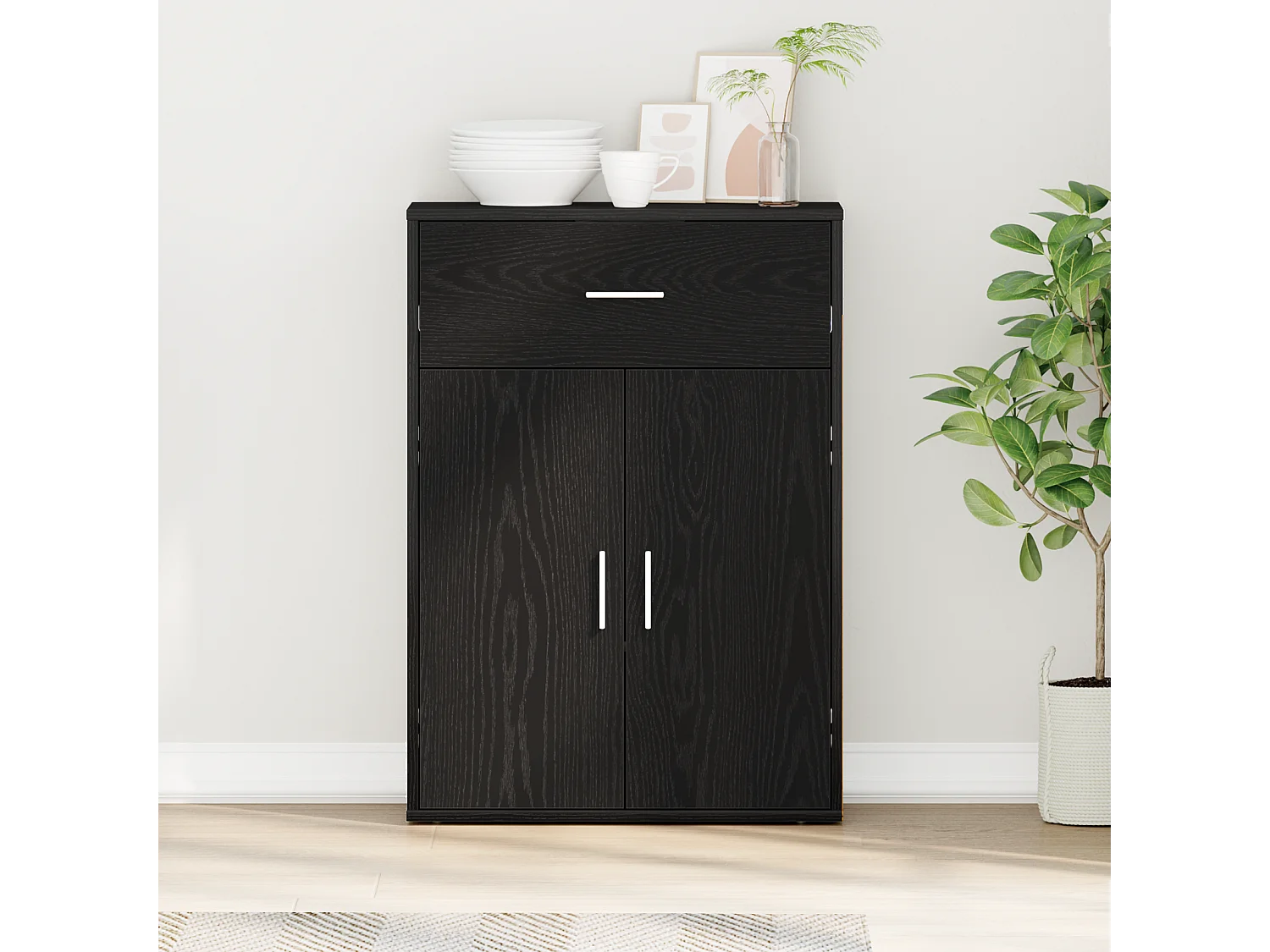Buffet | Bahut | Meuble de rangement avec tiroir Chêne noir 79 x 38 x 80 cm Bois d'ingénierie