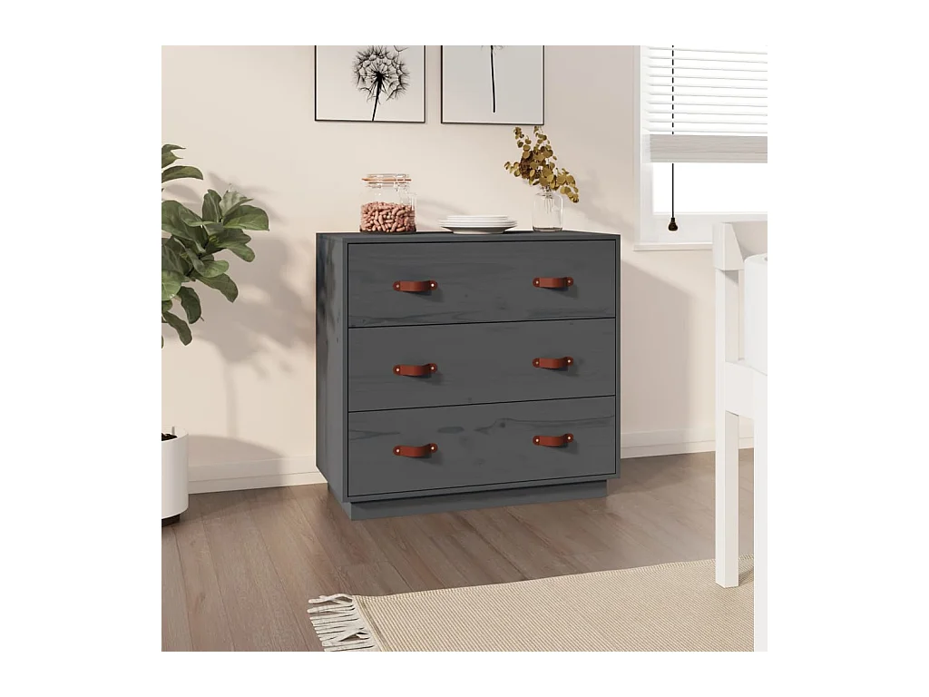 Credenza | Buffet | Armadio Grigia 80x40x75 cm in Legno Massello di Pino