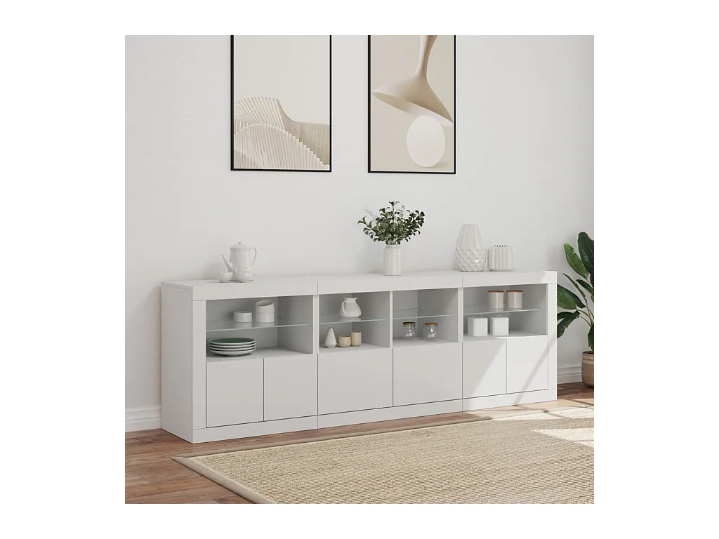 Credenza | Buffet | Armadio con Luci LED Bianca 202x37x67 cm
