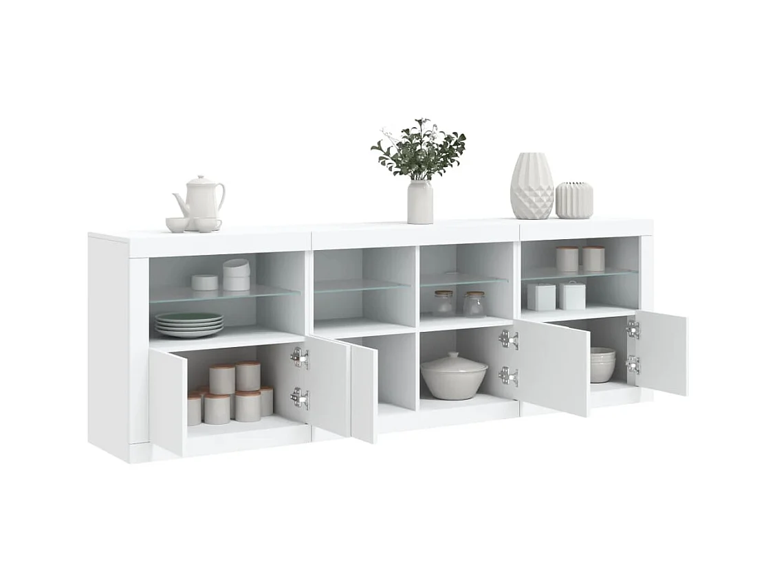 Credenza | Buffet | Armadio con Luci LED Bianca 202x37x67 cm