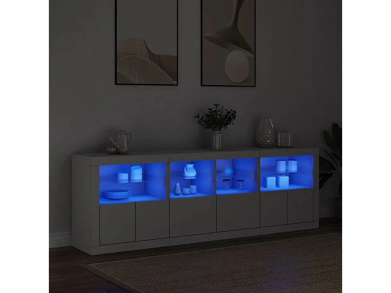 Credenza | Buffet | Armadio con Luci LED Bianca 202x37x67 cm