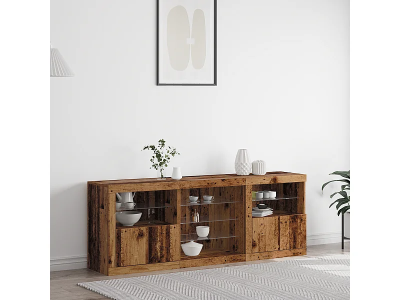 Buffet | Bahut | Meuble de rangement avec lumières LED Bois ancien 181,5x37x67 cm Bois recyclé