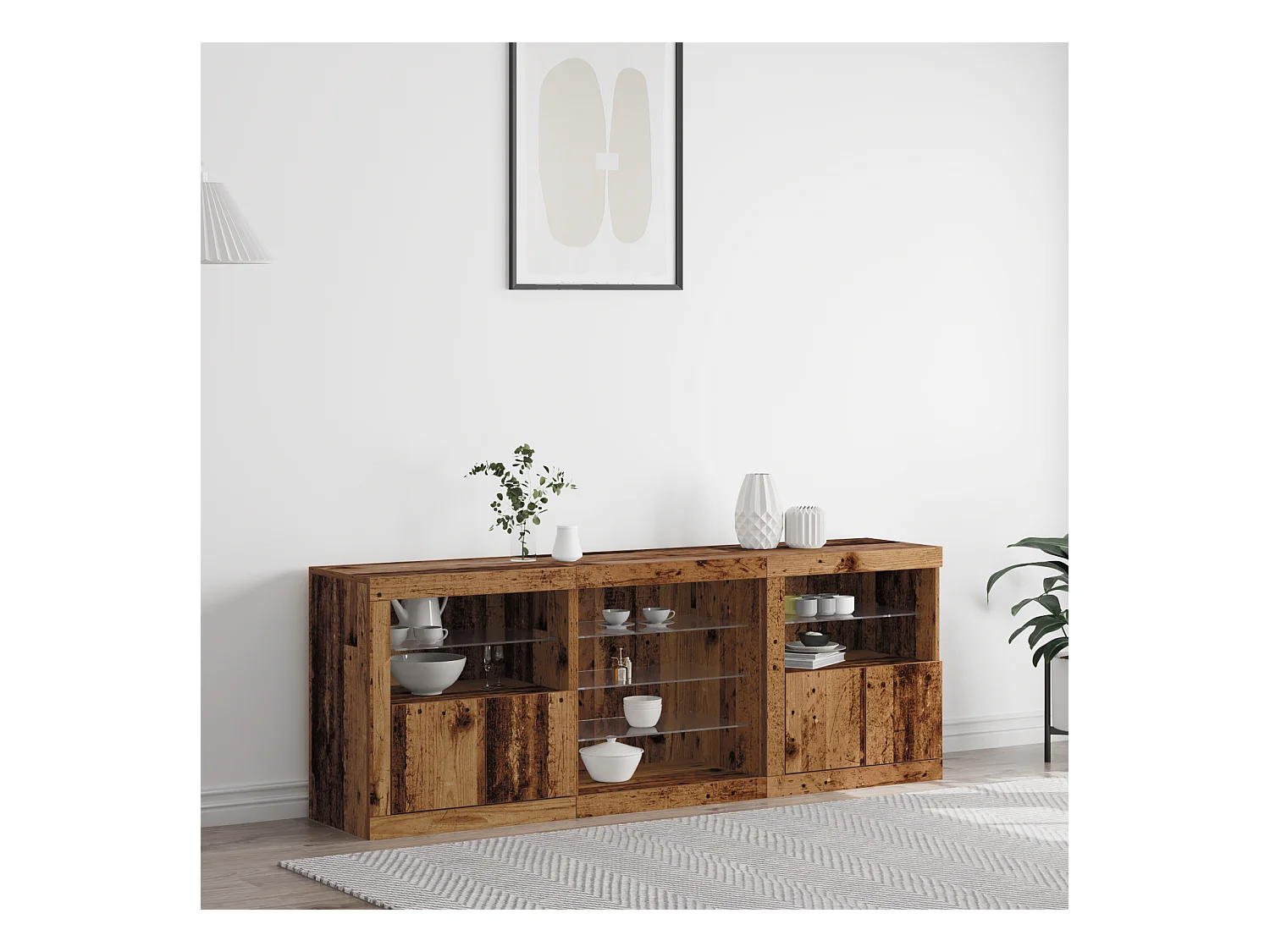 Buffet | Bahut | Meuble de rangement avec lumières LED Bois ancien 181,5x37x67 cm Bois recyclé