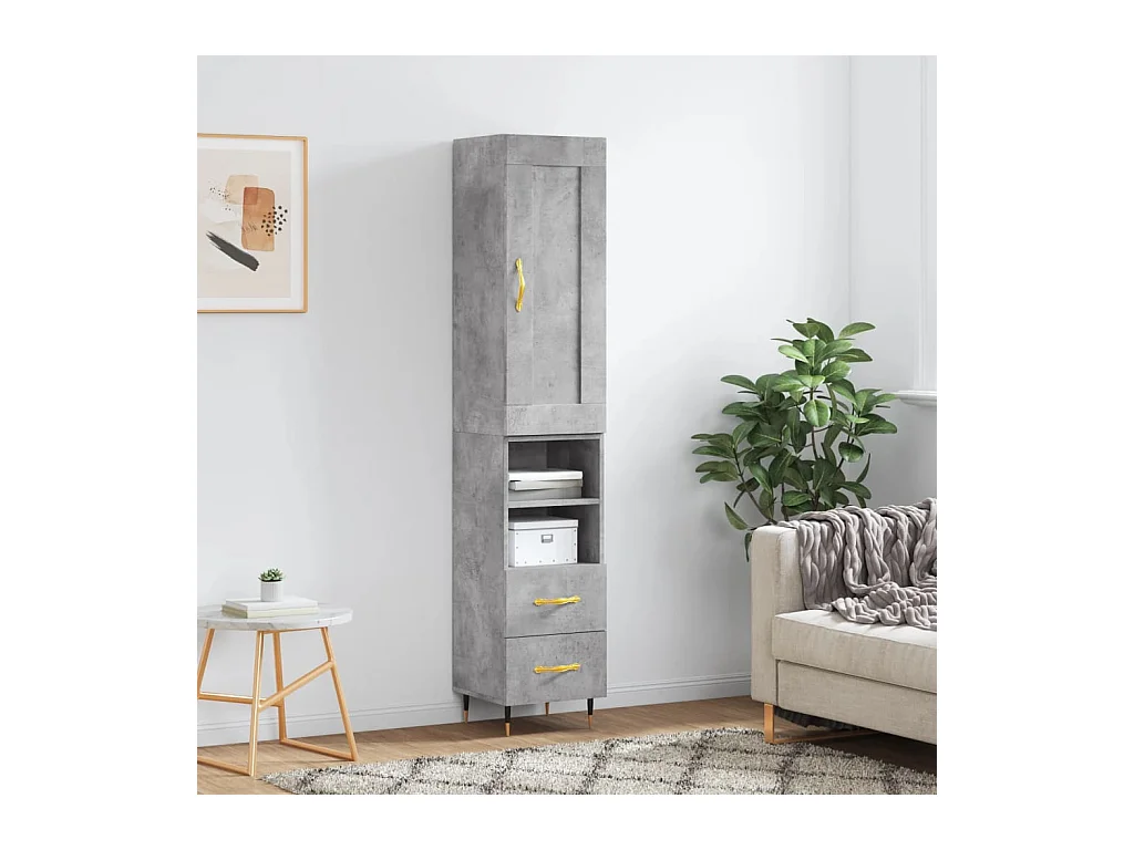 Buffet | Bahut | Meuble de rangement haut Gris béton 34,5x34x180 cm Bois d'ingénierie