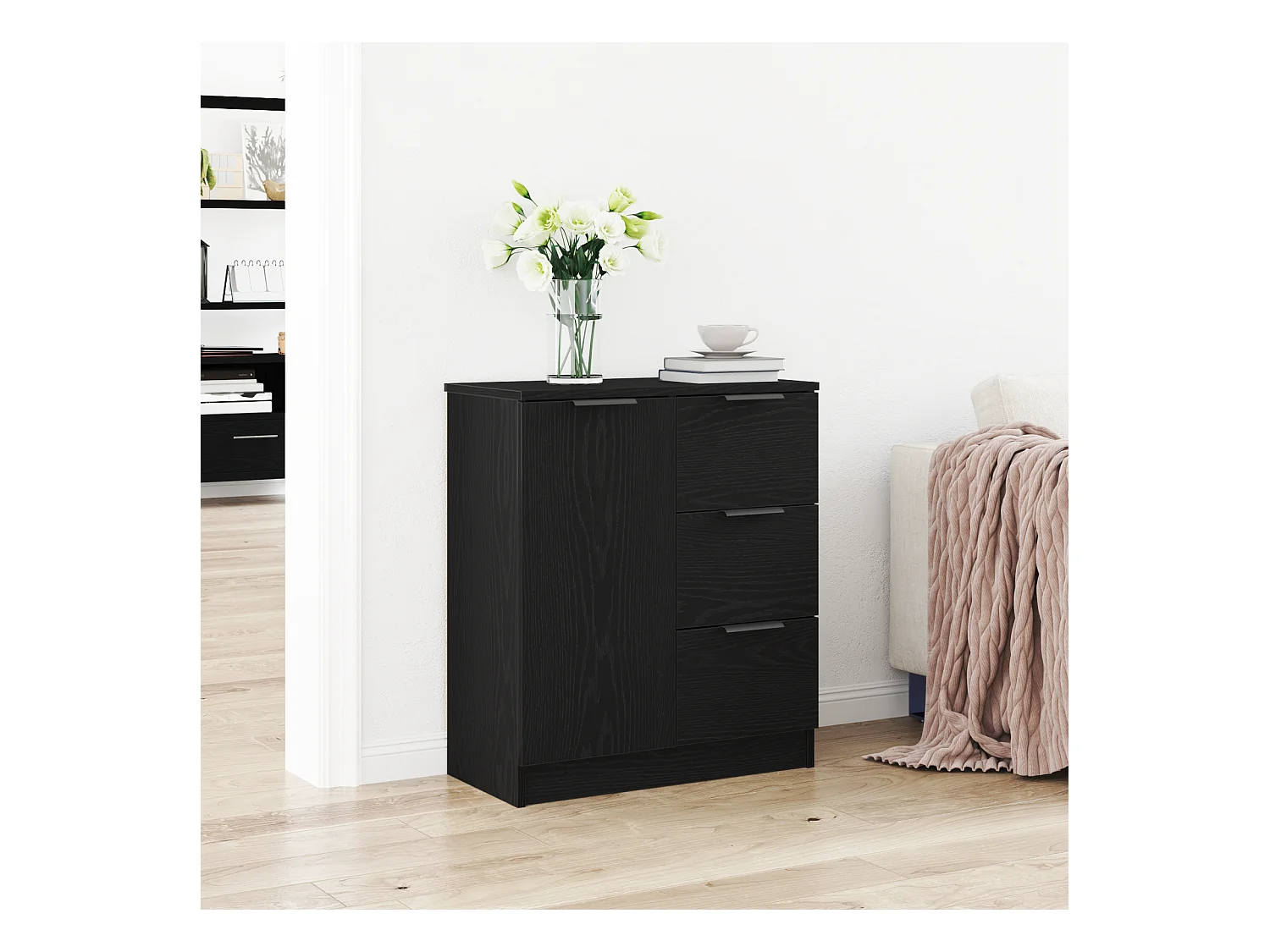 Sideboard | Credenza | Armadio Nero in Rovere 60x30x70 cm Realizzato in Legno Ingegnerizzato
