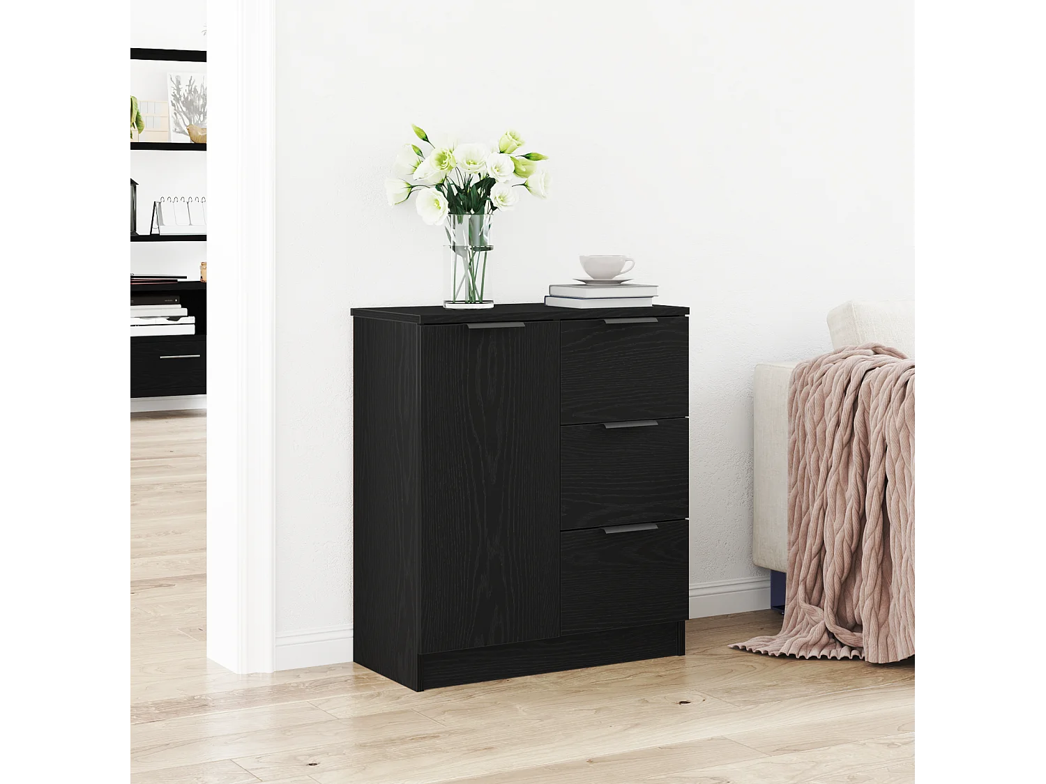Buffet | Bahut | Meuble de rangement en chêne noir 60x30x70 cm en bois d'ingénierie
