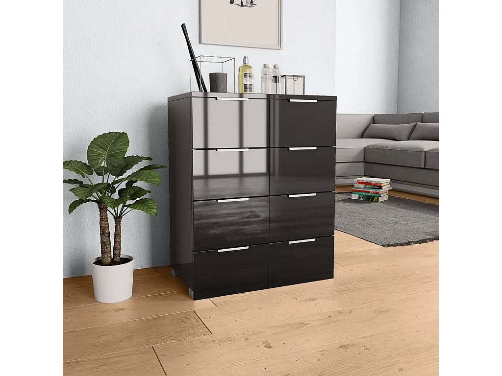 Buffet | Commode à tiroir | Meuble de rangement Noir brillant 60x35x80 cm Bois d'ingénierie