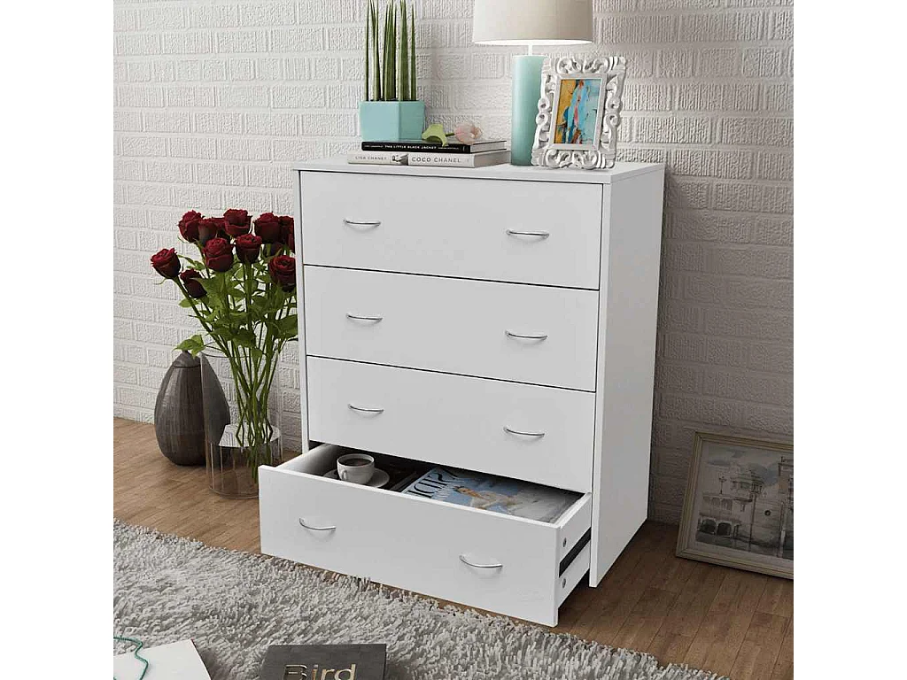 Buffet | Commode à tiroir | Meuble de rangement avec 4 tiroirs 60x30,5x71 cm Blanc