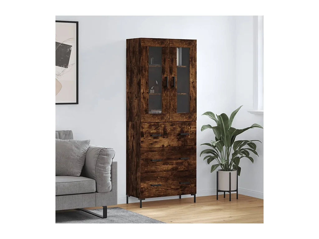 Buffet | Bahut | Meuble de rangement haut Chêne fumé 69,5x34x180 cm Bois d'ingénierie