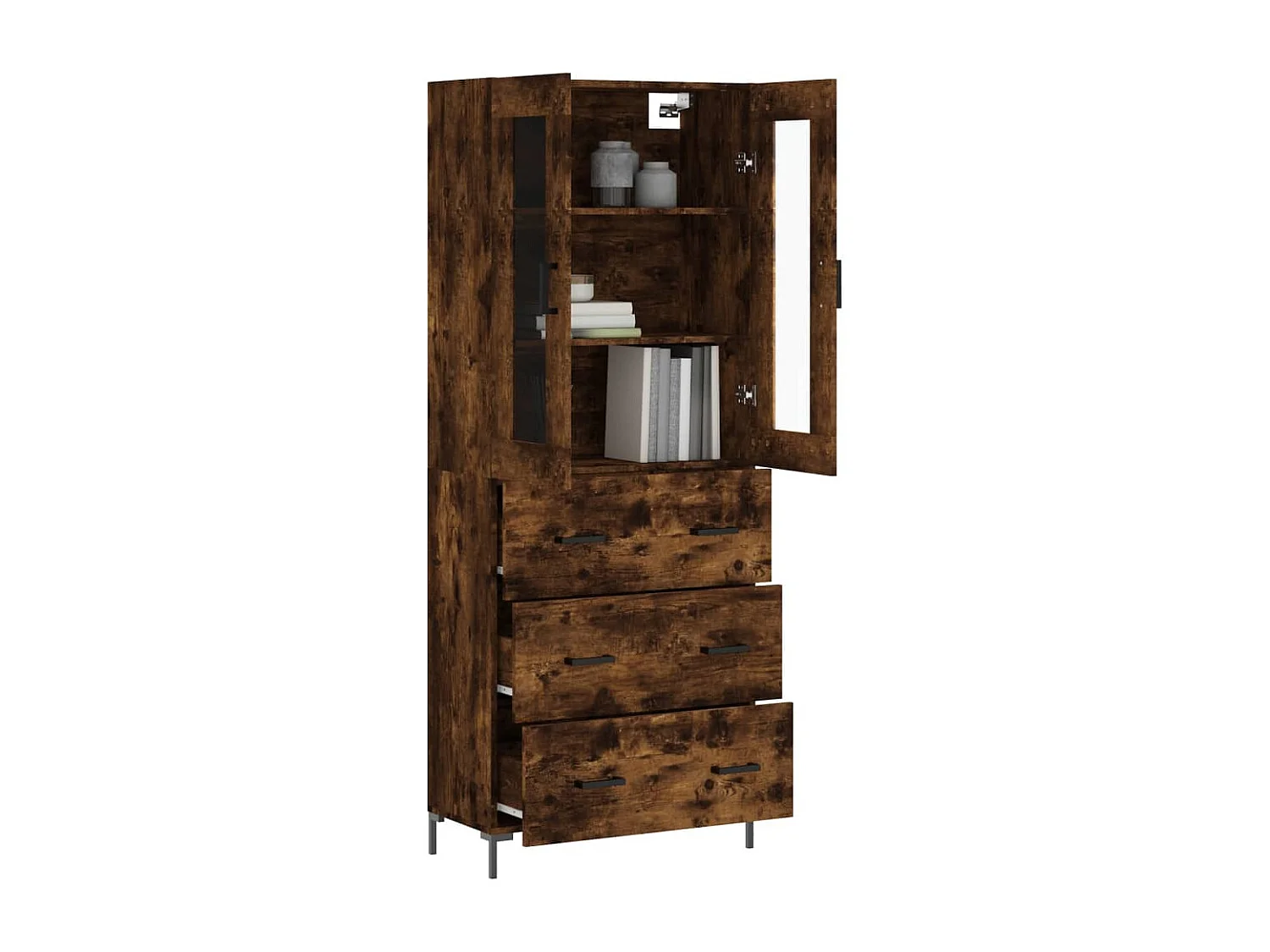 Buffet | Bahut | Meuble de rangement haut Chêne fumé 69,5x34x180 cm Bois d'ingénierie