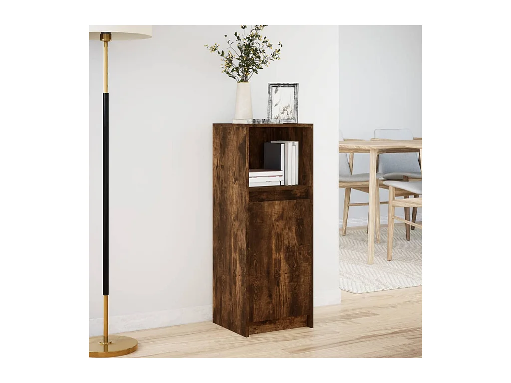Buffet | Bahut | Meuble de rangement avec LED chêne fumé 38x34x100 cm bois d'ingénierie