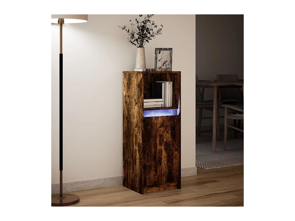 Buffet | Bahut | Meuble de rangement avec LED chêne fumé 38x34x100 cm bois d'ingénierie