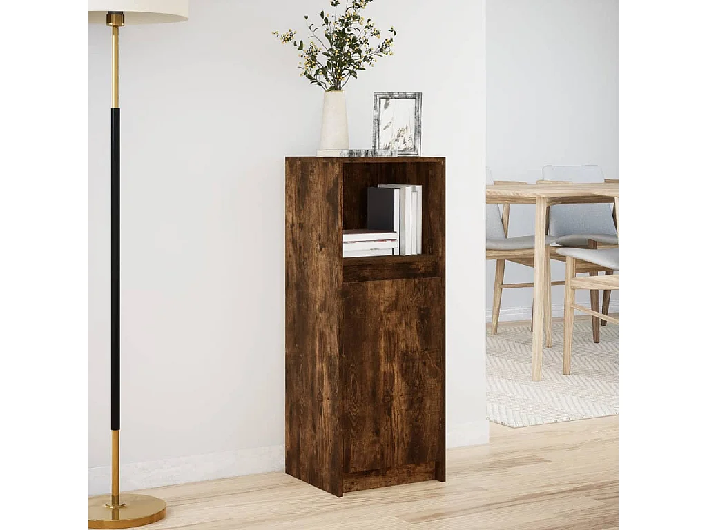 Buffet | Bahut | Meuble de rangement avec LED chêne fumé 38x34x100 cm bois d'ingénierie