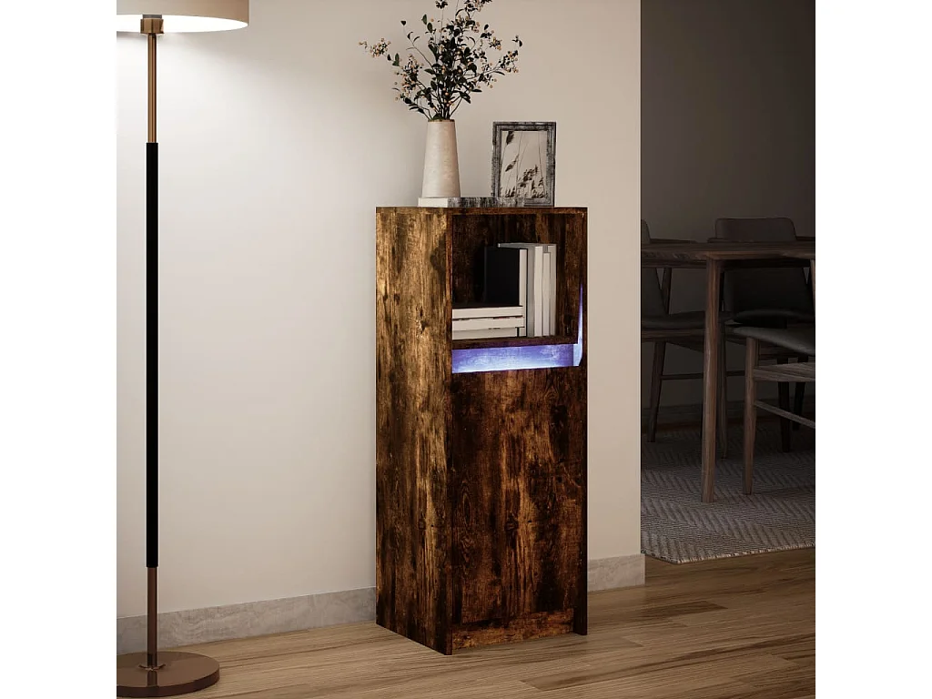 Buffet | Bahut | Meuble de rangement avec LED chêne fumé 38x34x100 cm bois d'ingénierie