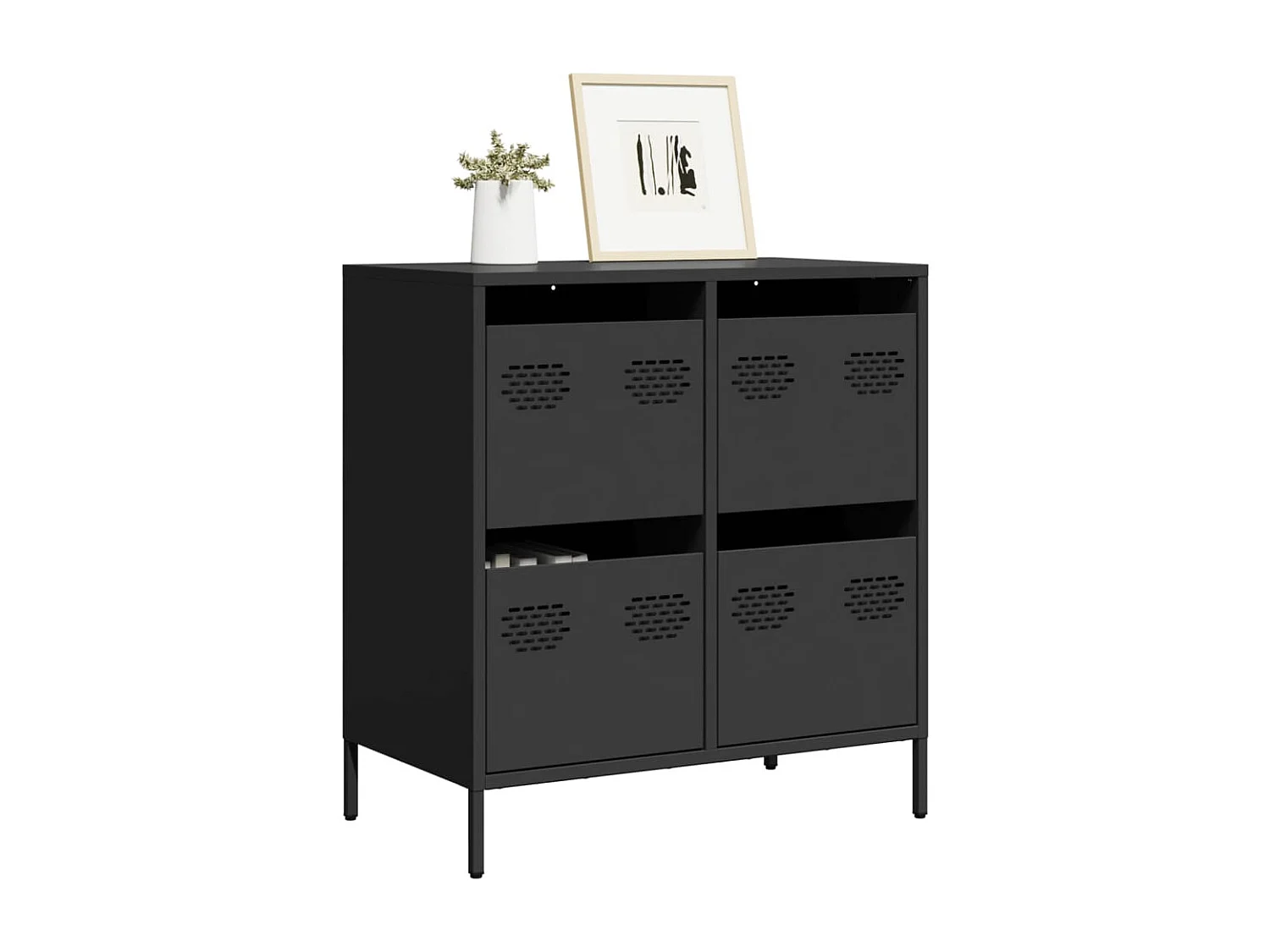Credenza | Buffet | Armadio Nera 68x39x73,5 cm in Acciaio Laminato a Freddo