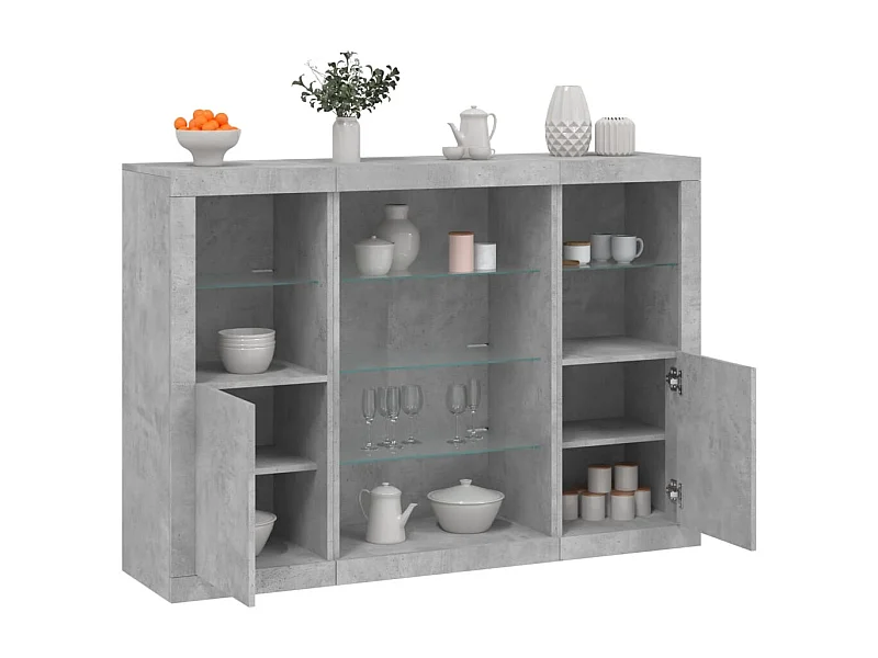 Credenze | Buffet | Armadi con Luci LED 3 pz Grigio Cemento in Legno Multistrato