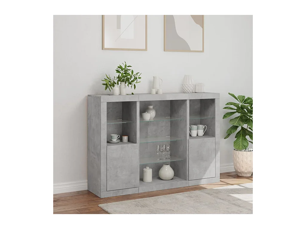 Buffets | Bahuts | Meuble de rangement avec lumières LED 3 pcs gris béton bois d'ingénierie