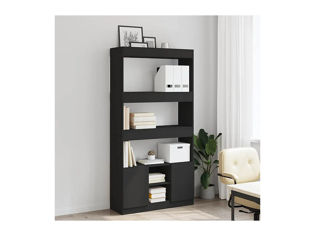 Credenza | Buffet | Armadio Nera 92x33x180 cm in Legno Multistrato