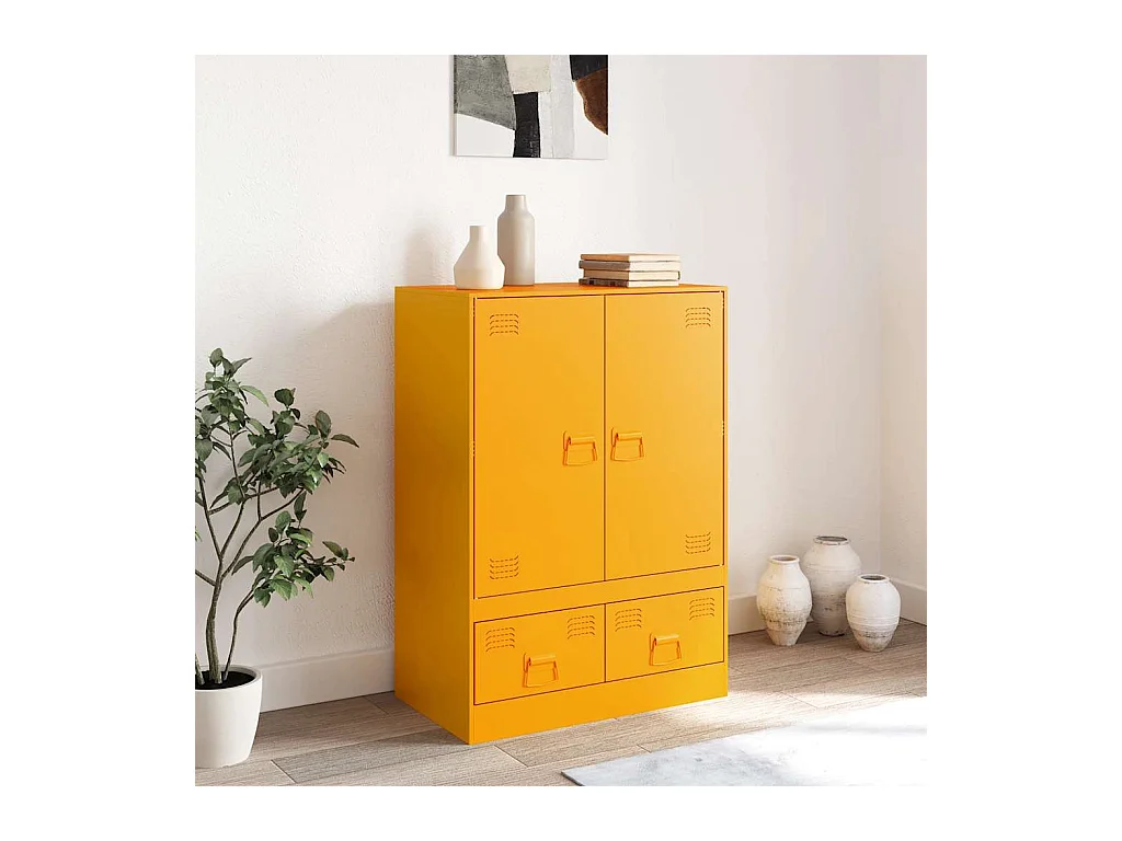 Credenza | Buffet | Armadio Giallo Senape 67x39x95 cm in Acciaio