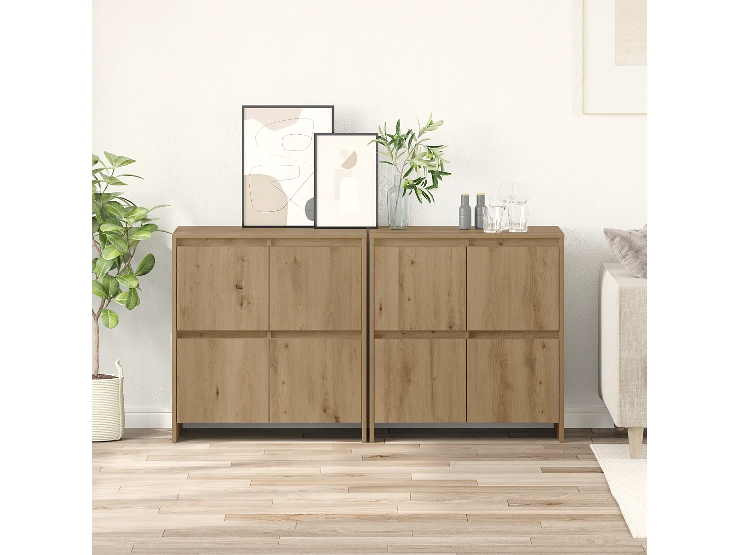 Buffet | Bahut | Meuble de rangement 2 pcs chêne artisanal 70 x 41 x 75 cm Bois d'ingénierie