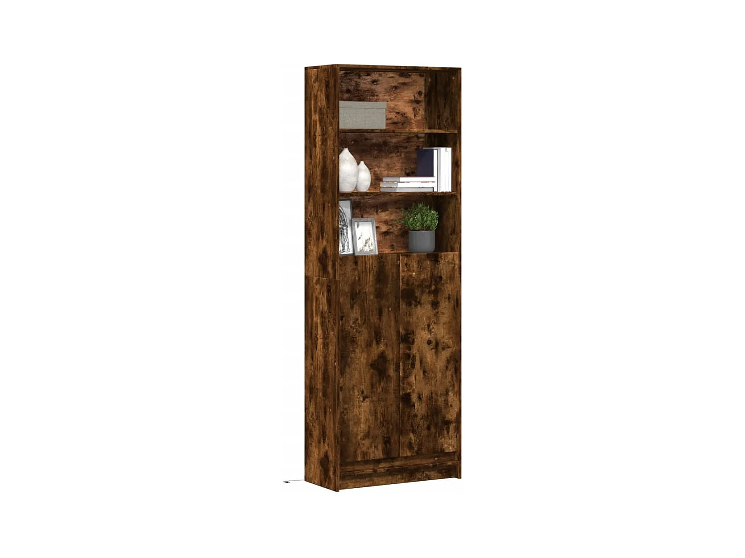 Credenza | Buffet | Armadio con LED Rovere Fumo 69x32,5x200 cm in Truciolato