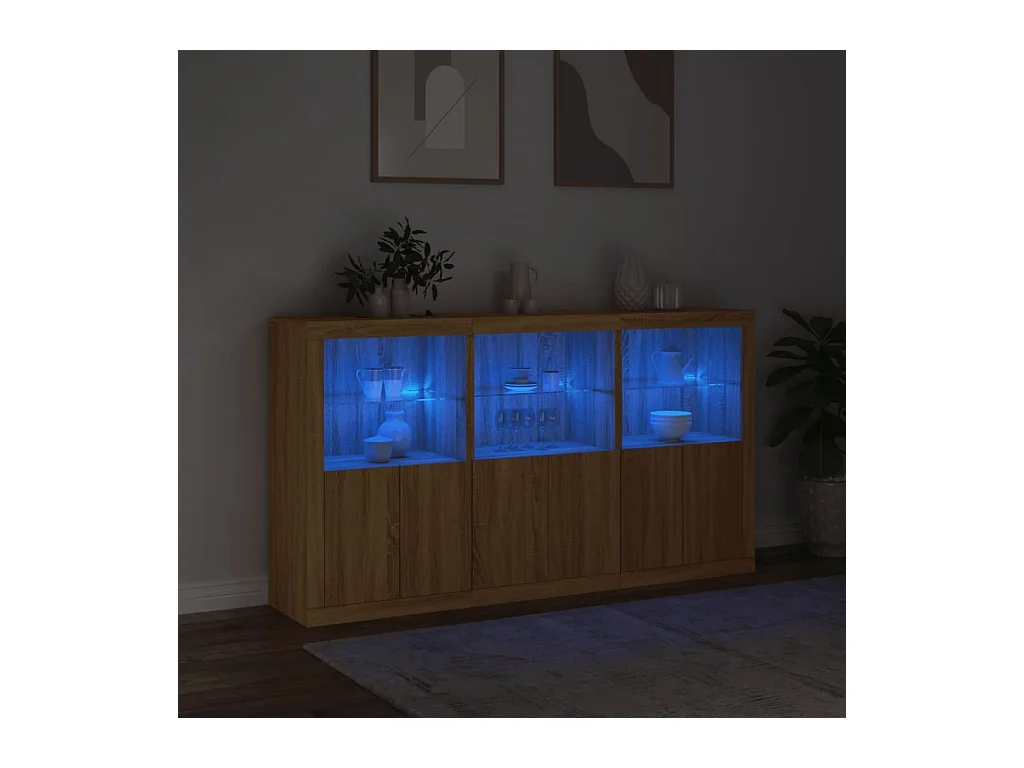 Buffet | Bahut | Meuble de rangement avec lumières LED chêne sonoma 181,5x37x100 cm