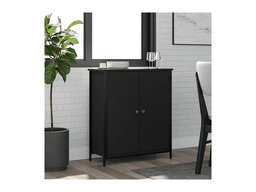 Credenza | Buffet | Armadio Nera 70x30x80 cm in Legno Multistrato