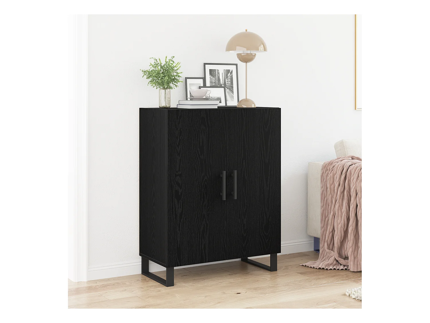 Credenza | Buffet | Armadio Nero Rovere 69,5x34x90 cm Legno ingegnerizzato