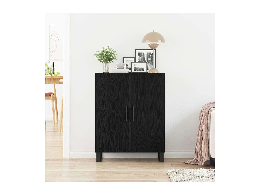 Credenza | Buffet | Armadio Nero Rovere 69,5x34x90 cm Legno ingegnerizzato