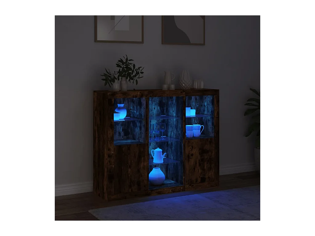 Credenze | Buffet | Armadi con Luci LED 3 pz Rovere Fumo in Legno Multistrato