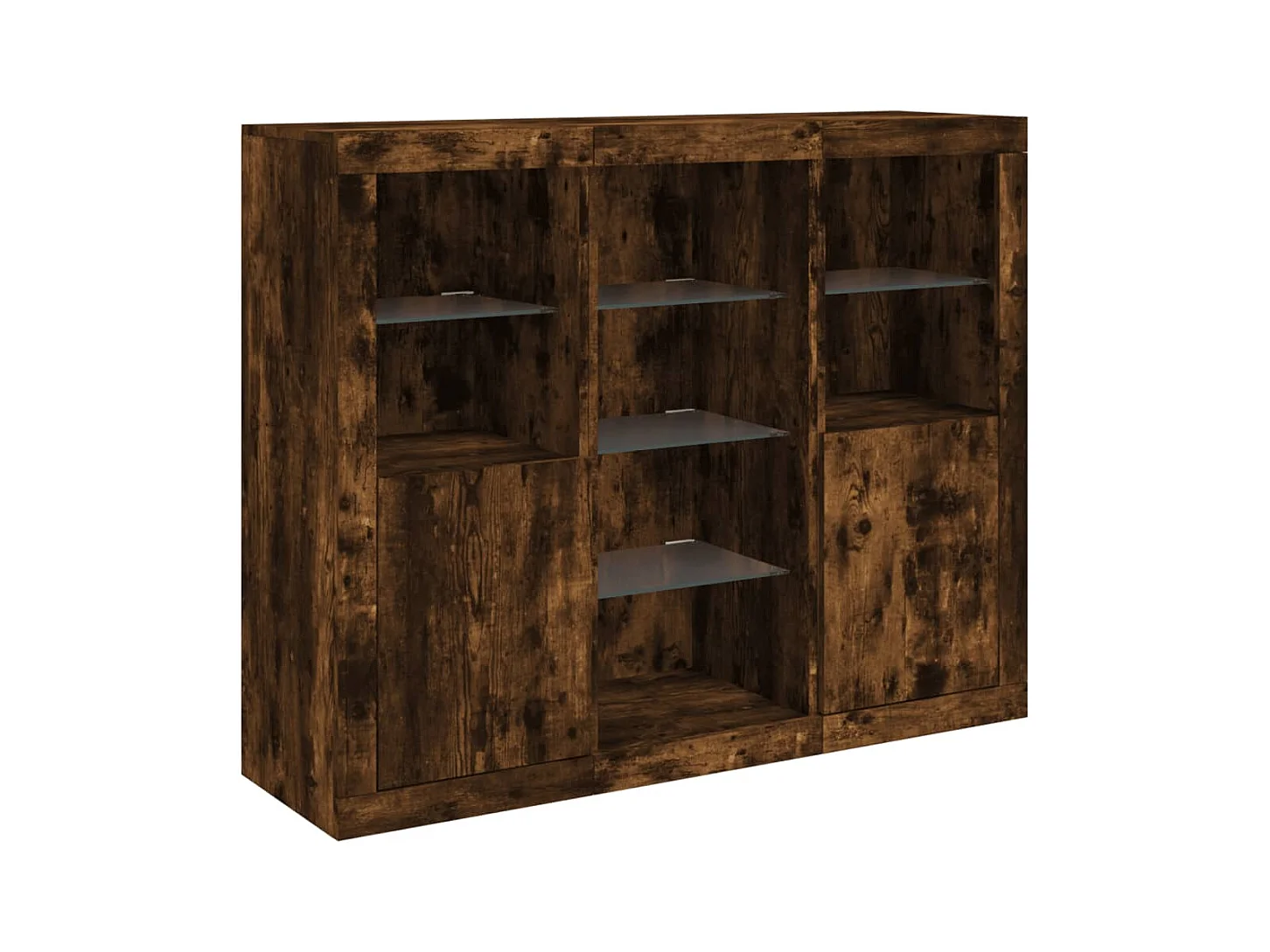 Credenze | Buffet | Armadi con Luci LED 3 pz Rovere Fumo in Legno Multistrato